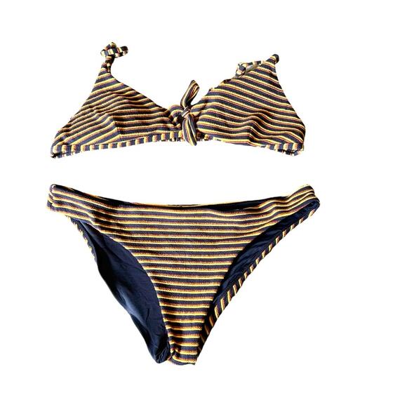 RVCA Bondi Stripe Knot Tri - Textured Stripe Bikini Two Piece Swimsuit Size XL - Picture 3 of 6